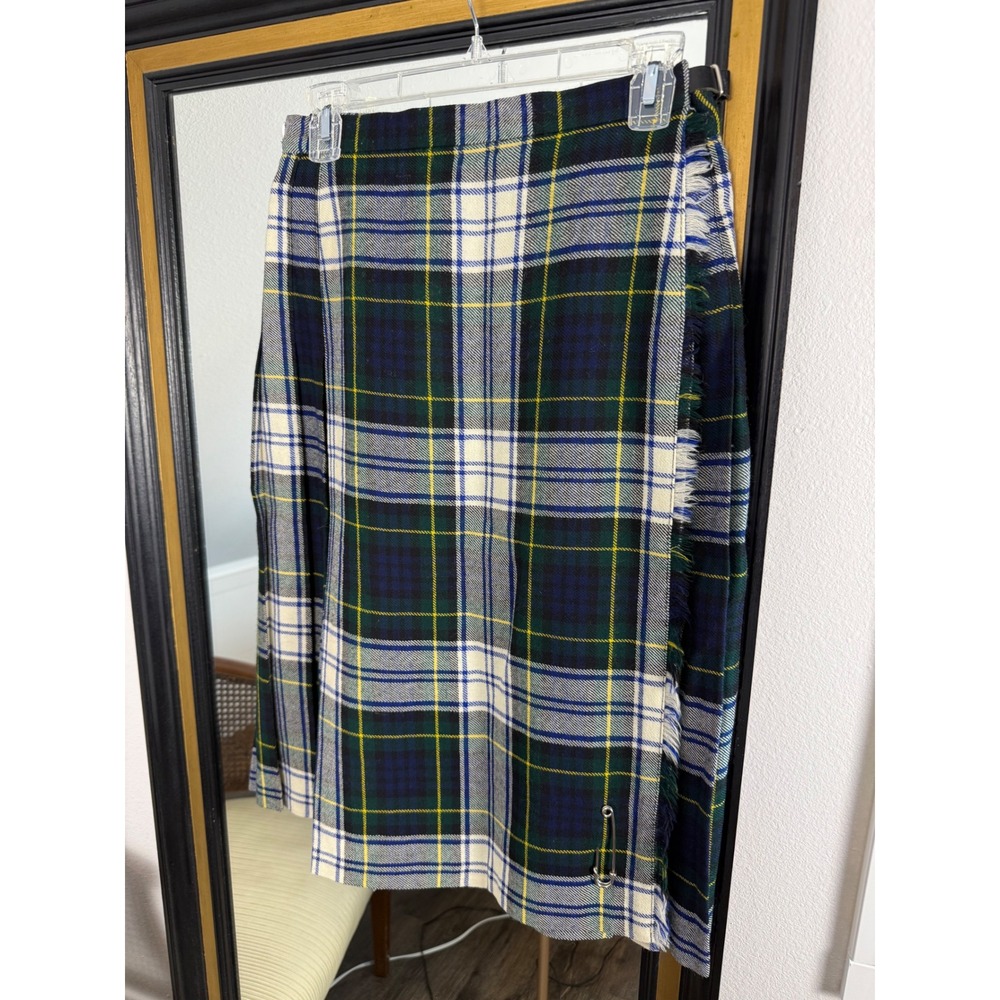Vintage Pure New Wool Gordon Dress Modern Plaid Kilt Skirt Size 14